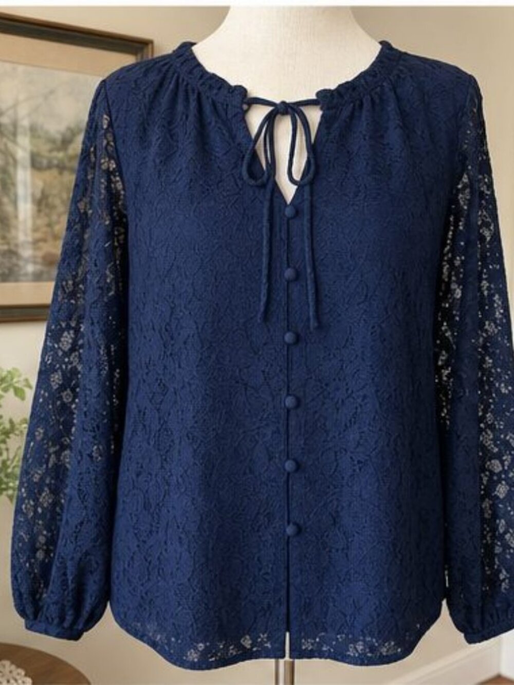Navy Pleated Blouse
